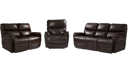 Brown leather recliner sofa set on a white background