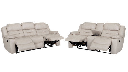 Beige reclining sofa set on a white background