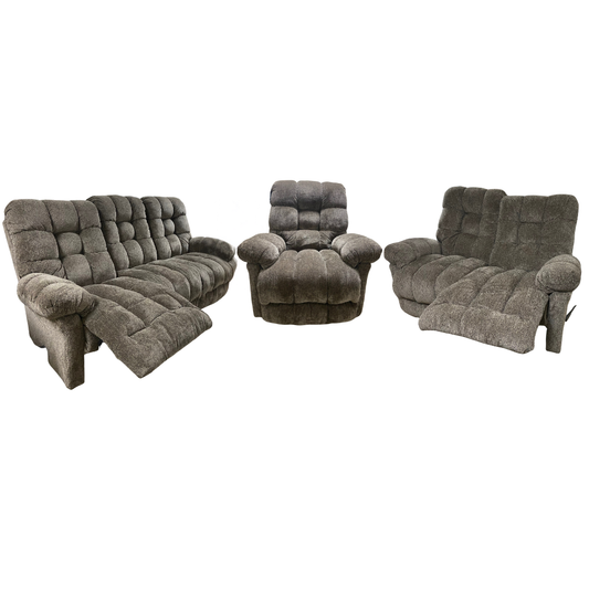 brown reclining sofa set, sofa, loveseat, and recliner on a white background