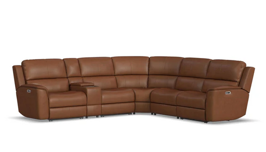 Henry Leather Power Reclining Sectional with Headrests & Lumbar