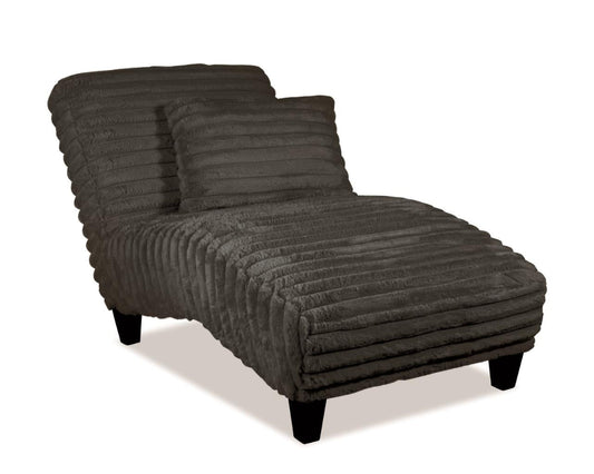 A gray fabric chaise lounge with a cushioned body and a striped pattern.