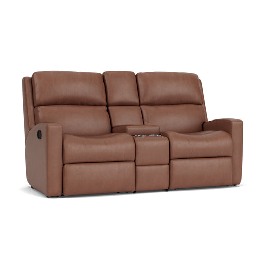 Catalina Leather Reclining Loveseat with Console - Umber