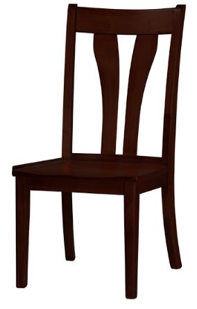 A brown Covina side chair with a wood seat and backrest, maple wood finish.