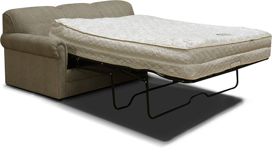 Sofa bed with mattress extended on a white background