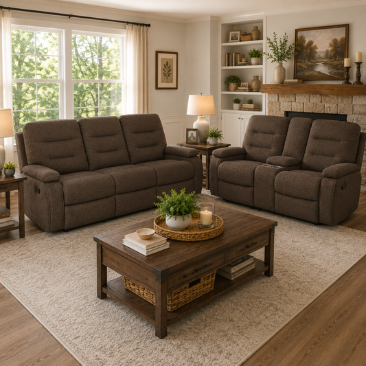 Kerrie Reclining Sofa and Loveseat