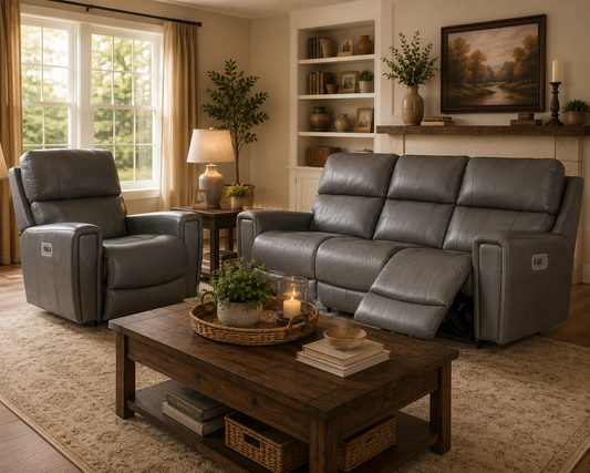 Apollo Leather Power Reclining Sofa and Rocker