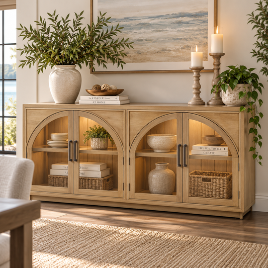 Vannes 4 Door Sideboard w/ Glass Shelves and LED lights