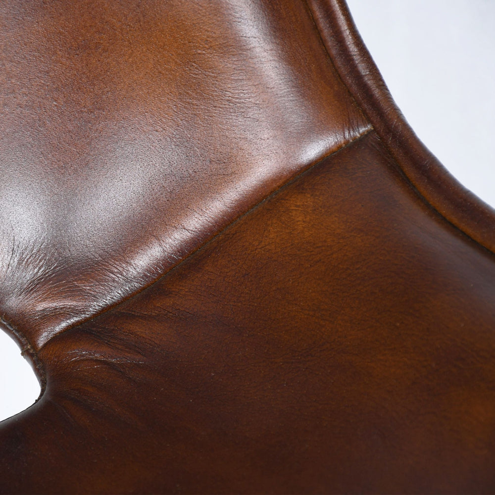 Close-up of a brown leather surface with visible texture