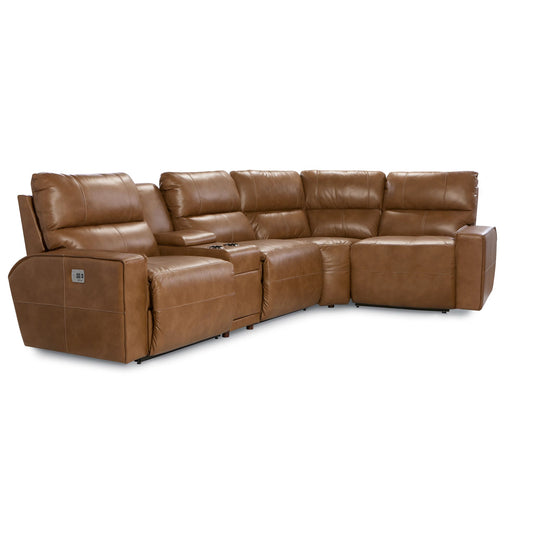 Maddox Leather 5-Piece Power Reclining Sectional with Console — Topflight Camel — view 2