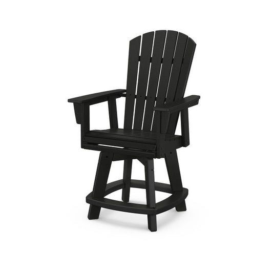 A black Adirondack-style counter and swivel chair with curved back and arms, designed for outdoor use.