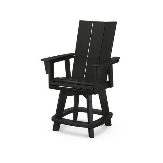 A black Adirondack-style counter and swivel chair with curved back and arms, designed for outdoor use.