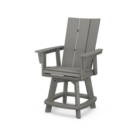 A gray Adirondack-style counter and swivel chair with curved back and arms, designed for outdoor use.