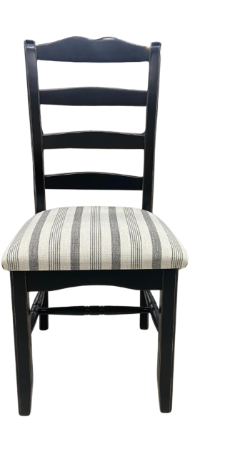 black wooden chairs with striped cushions on a white background