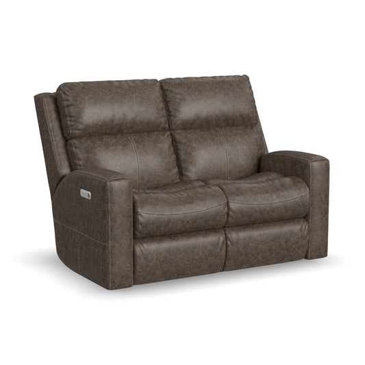 Score Leather Power Reclining Loveseat with Power Headrests & Lumbar - Chocolate