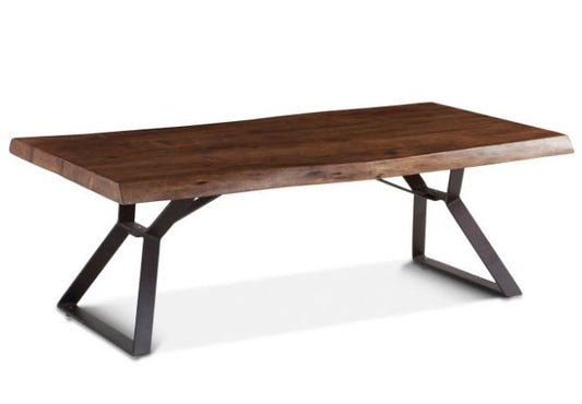 live edge wooden coffee table with iron legs