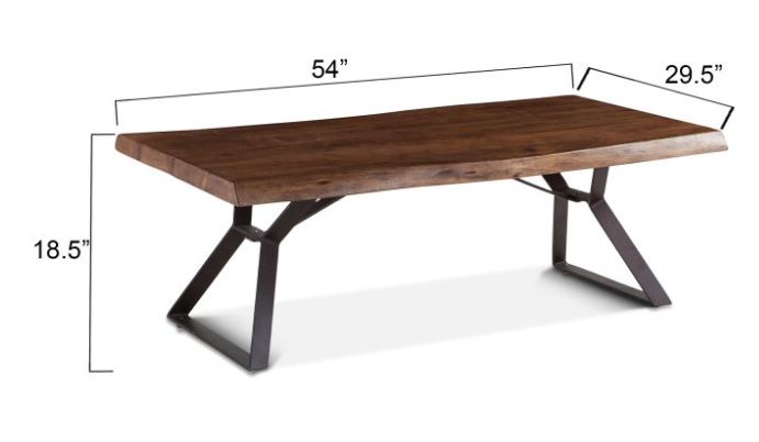 live edge wooden coffee table with iron legs with dimensions