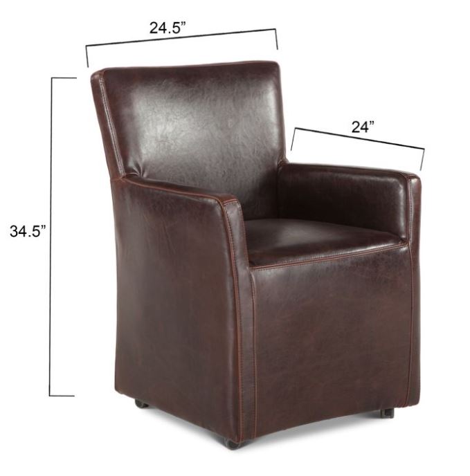 Peabody 25" Brown Leather Wheeled Arm Chair