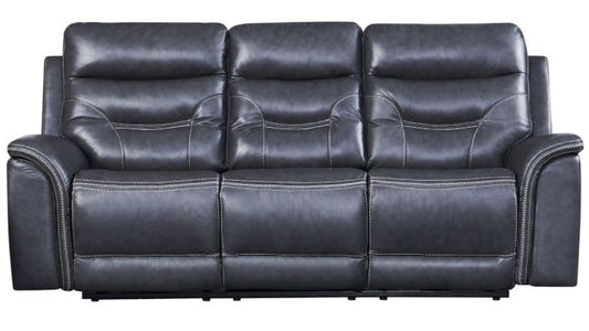 charcoal leather sofa with reclining feature on a white background