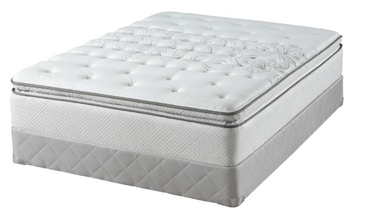 A white, quilted design on a mattress, likely indicating layers of foam or padding, with a solid pattern and no visible branding.