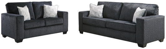 gray sofa and loveseat with cushions on a white background