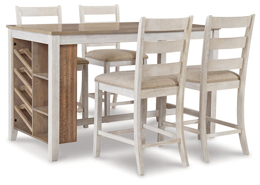 Dining set with a table and four chairs on a white background