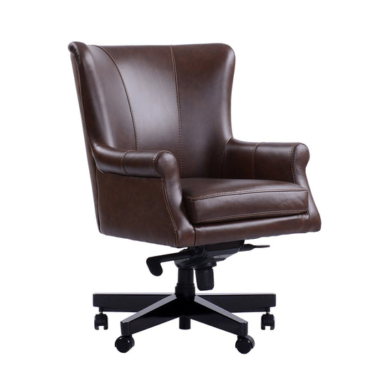 Brown leather office chair on a white background
