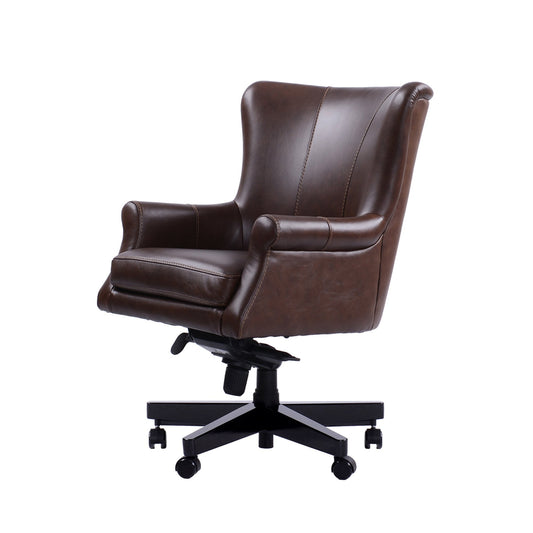 Brown leather office chair on a white background