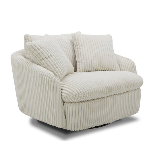 BOOMER - MEGA IVORY LARGE SWIVEL CHAIR W/ 2 TOSS PLWS