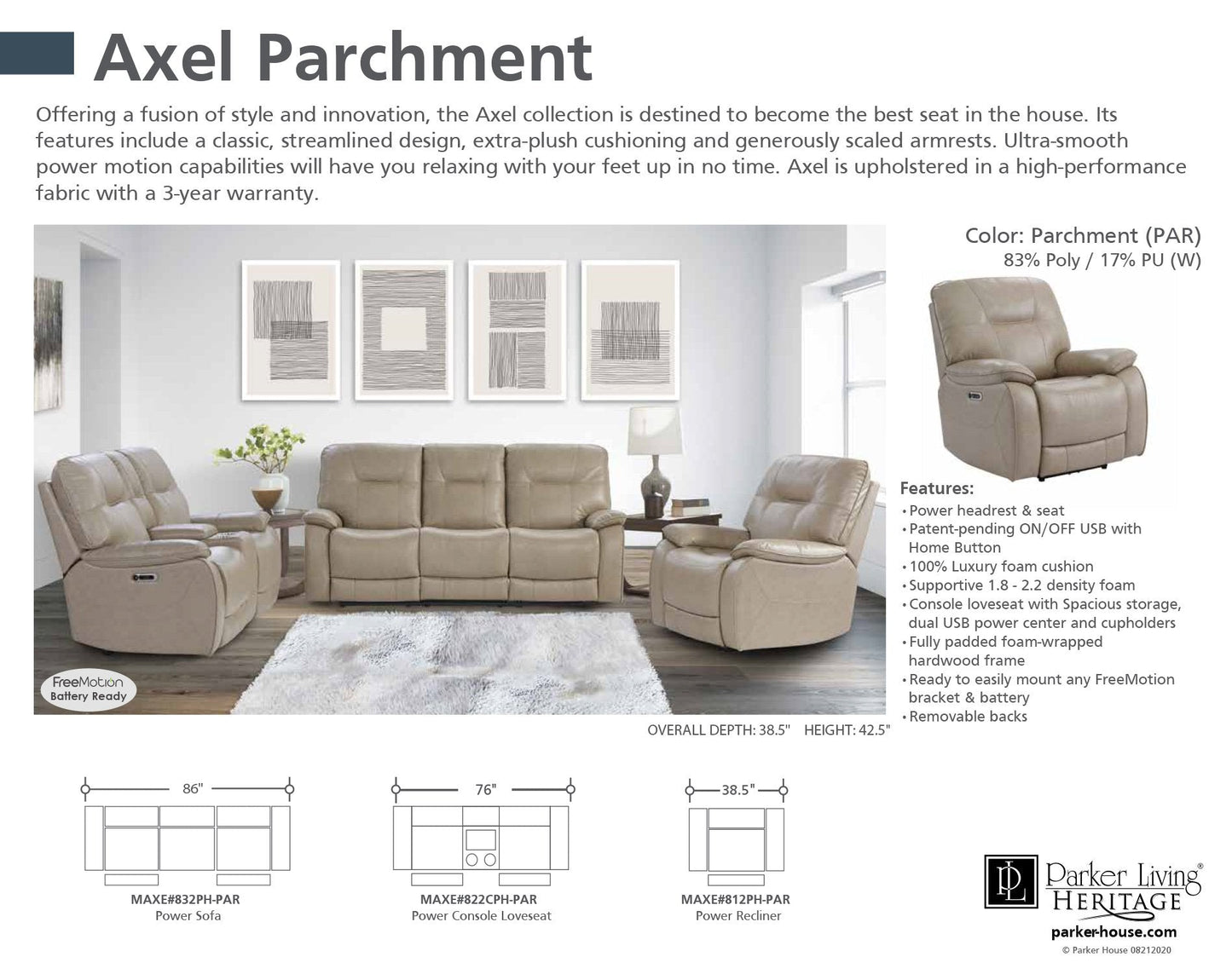 AXEL - PARCHMENT POWER CONSOLE LOVESEAT