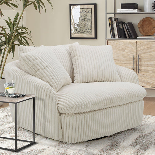 BOOMER - MEGA IVORY LARGE SWIVEL CHAIR W/ 2 TOSS PLWS