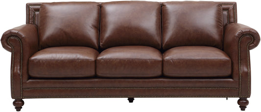 Brown leather sofa on a white background