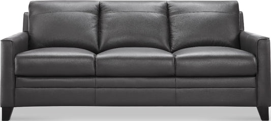 Black leather sofa on a white background