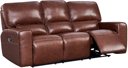 Brown leather reclining sofa on a white background