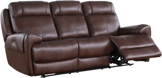 Brown leather reclining sofa on a white background