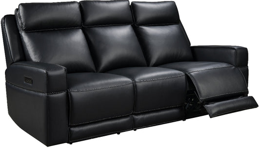 Black leather reclining sofa on a white background