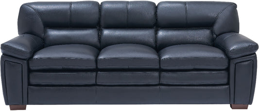Blue leather sofa on a white background