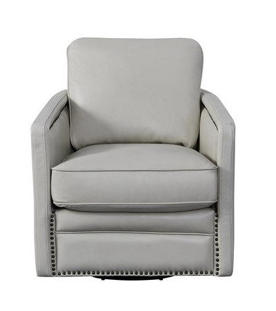 Gray armchair with nailhead trim on a white background
