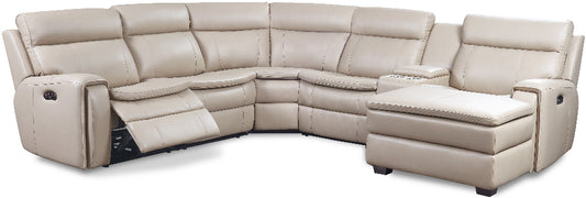 Beige sectional sofa with reclining seats on a white background