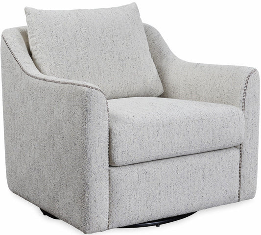 Gray upholstered armchair with a pillow on a white background