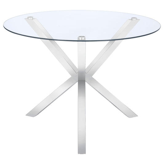 Vance Round 41-inch Glass Top Asterisk Dining Table Chrome