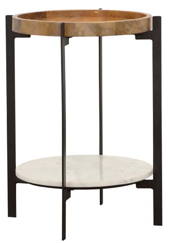 Adhvik Round End Side Table Marble Shelf Natural and Black