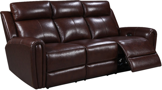 Brown leather reclining sofa on a white background