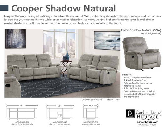 COOPER - SHADOW NATURAL MANUAL TRIPLE RECLINING SOFA