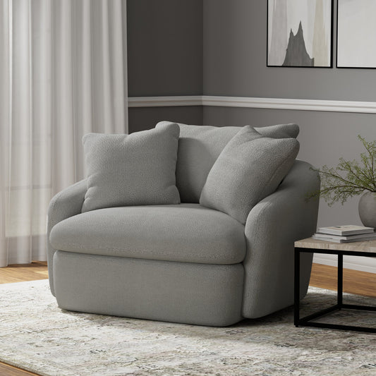 BOOMER - DOVE GREY LARGE SWIVEL CHAIR W/ 2 TOSS PLWS