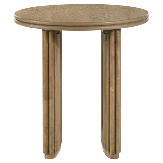 Adina Round Wood Side End Table Distressed Light Brown