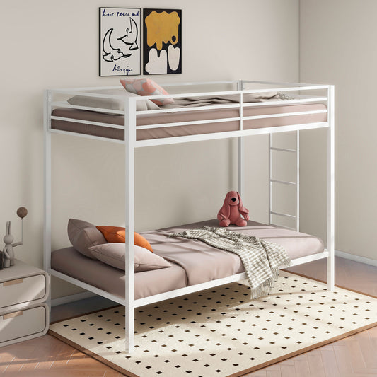 Alevera Metal Twin Over Twin Bunk Bed with Ladder White