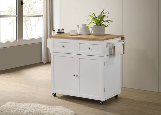 Jalen 3-door Mobile Kitchen Cart Natural Brown and White