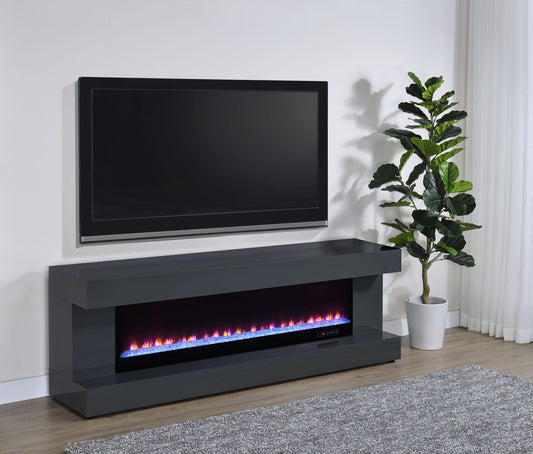 Mallory TV Stand Fireplace Console Bluetooth Speaker Grey High Gloss