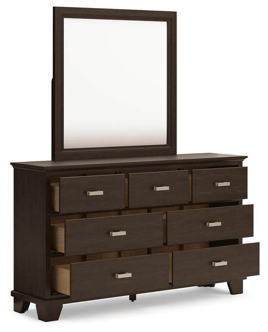 Covetown King Panel Bed with Mirrored Dresser and Nightstand
