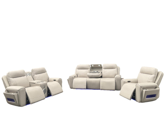 Rojas 3-Piece Dual Power Reclining Sofa Set with Drop-Down Console Greige